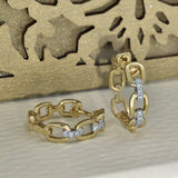 18ct Yellow Gold Diamond Accented Chain Link Hoop Earrings 16mm