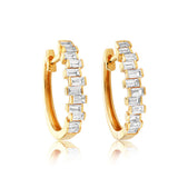 18ct Yellow Gold Baguette Cut Diamond Huggie Hoop Earrings 15mm