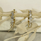 18ct Yellow Gold Baguette Cut Diamond Huggie Hoop Earrings 15mm