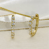 18ct Yellow Gold Baguette & Round Mix-Cut Diamond Huggie Hoop Earrings 14mm