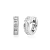 18ct White Gold Small Baguette Cut Diamond Huggie Hoop Earrings 11mm