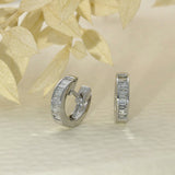 18ct White Gold Small Baguette Cut Diamond Huggie Hoop Earrings 11mm