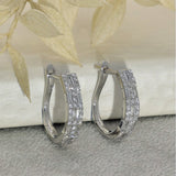 18ct White Gold Baguette & Round Mix-Cut Diamond Huggie Hoop Earrings 14mm