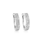 18ct White Gold Baguette & Round Mix-Cut Diamond Huggie Hoop Earrings 14mm