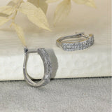 18ct White Gold Baguette & Round Mix-Cut Diamond Huggie Hoop Earrings 14mm