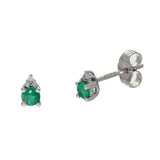 18ct White Gold Emerald & Diamond Small Stud Earrings