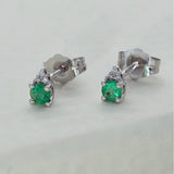18ct White Gold Emerald & Diamond Small Stud Earrings