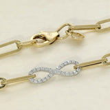 18ct Yellow Gold Pave Diamond Infinity & Paperclip Link Bracelet