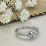9ct White Gold 0.25ct Diamond Clover Quatrefoil Ring with Diamond Set Shoulders