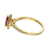 18ct Yellow Gold Pear Cut Pink Sapphire and Diamond Halo Shoulders Ring