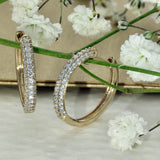 9ct Yellow Gold 3 Row 0.50ct Pave Diamond Hoop Earrings 17mm