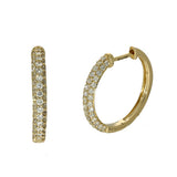 9ct Yellow Gold 3 Row 0.50ct Pave Diamond Hoop Earrings 17mm