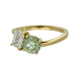 18ct Yellow Gold Laboratory-Grown Green Round & White Emerald Cut Diamond Toi et Moi Ring