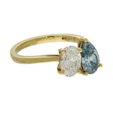 18ct Yellow Gold Laboratory-Grown Blue Pear Cut & White Oval Diamond Toi et Moi Ring