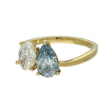18ct Yellow Gold Laboratory-Grown Blue Pear Cut & White Oval Diamond Toi et Moi Ring