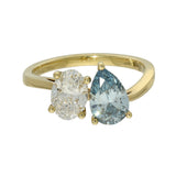 18ct Yellow Gold Laboratory-Grown Blue Pear Cut & White Oval Diamond Toi et Moi Ring