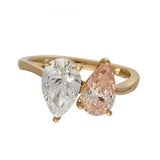 18ct Rose Gold Laboratory-Grown Pink & White Pear Cut Diamond Toi et Moi Ring