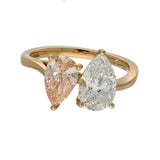 18ct Rose Gold Laboratory-Grown Pink & White Pear Cut Diamond Toi et Moi Ring