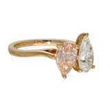 18ct Rose Gold Laboratory-Grown Pink & White Pear Cut Diamond Toi et Moi Ring