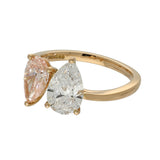 18ct Rose Gold Laboratory-Grown Pink & White Pear Cut Diamond Toi et Moi Ring