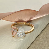 18ct Rose Gold Laboratory-Grown Pink & White Pear Cut Diamond Toi et Moi Ring