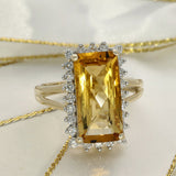 9ct Yellow Gold Large Citrine and 0.53ct Diamond Cocktail Cluster Ring