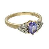 9ct Yellow Gold Oval Tanzanite & 0.27ct Diamond Cluster Ring