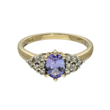 9ct Yellow Gold Oval Tanzanite & 0.27ct Diamond Cluster Ring