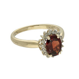 9ct Yellow Gold Oval Garnet and Diamond Halo Ring