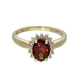 9ct Yellow Gold Oval Garnet and Diamond Halo Ring