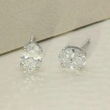 9ct White Gold Claw Set 1.50ct Oval Cut Laboratory-Grown Diamond Stud 4 Claw Earrings
