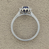 Platinum 0.83ct Oval Sapphire and Diamond Scallop Edge Halo Ring