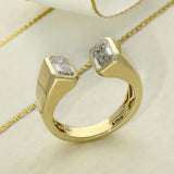 9ct Yellow Gold 2 Stone Emerald Cut Laboratory-Grown Diamond Open End Ring, 2ct Total