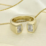 9ct Yellow Gold 2 Stone Emerald Cut Laboratory-Grown Diamond Open End Ring, 2ct Total