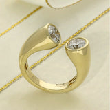 9ct Yellow Gold 2 Stone Bezel Set Round Cut Laboratory-Grown Diamond Open End Ring, 2ct Total