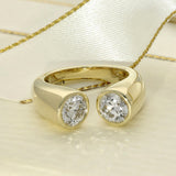 9ct Yellow Gold 2 Stone Bezel Set Round Cut Laboratory-Grown Diamond Open End Ring, 2ct Total