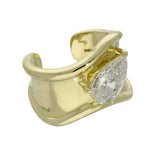 9ct Yellow Gold 2ct Pear Cut Laboratory-Grown Diamond Large Wave Cuff Open End Statement Ring