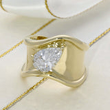 9ct Yellow Gold 2ct Pear Cut Laboratory-Grown Diamond Large Wave Cuff Open End Statement Ring
