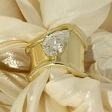 9ct Yellow Gold 2ct Pear Cut Laboratory-Grown Diamond Large Wave Cuff Open End Statement Ring