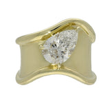 9ct Yellow Gold 2ct Pear Cut Laboratory-Grown Diamond Large Wave Cuff Open End Statement Ring