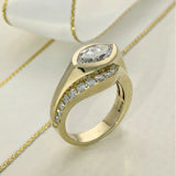 9ct Yellow Gold 2ct Marquise Cut Laboratory-Grown Diamond with Round Diamond Wave Accent Statement R