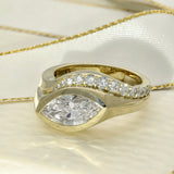 9ct Yellow Gold 2ct Marquise Cut Laboratory-Grown Diamond with Round Diamond Wave Accent Statement R