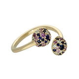 9ct Yellow Gold, Sapphire, Amethyst & Blue Topaz 'Hydrangea' Crossover Ring