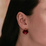 Lalique Cabochon Earrings 18ct Gold Plated & Red Crystal 10854600