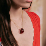 Lalique Cabochon Pendant 18ct Gold Plated & Red Crystal 10855000
