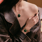 Lalique Cabochon Pendant 18ct Gold Plated & Deep Green Crystal 10855100