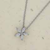 18ct White Gold 0.36ct Round and Marquise Cut Diamond Flower Pendant & Chain