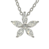 18ct White Gold 0.36ct Round and Marquise Cut Diamond Flower Pendant & Chain