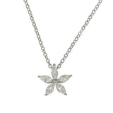 18ct White Gold 0.36ct Round and Marquise Cut Diamond Flower Pendant & Chain