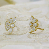 18ct Yellow Gold 1ct Round, Pear & Marquise Cut Diamond Fan Shape Stud Earrings